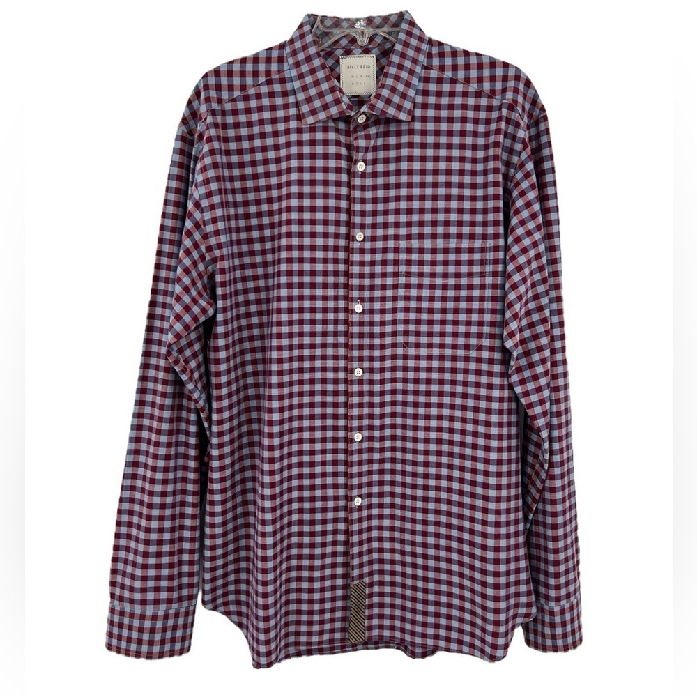 Billy Reid long sleeve checked blue & red full button Shirt size XXL